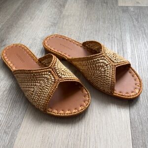 Carrie Forbes Raffia Tan Woven Leather Slide Sandals indie boho 7.5